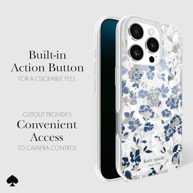 kate spade new york iPhone 16 Pro Case - Compatible with MagSafe - Designer Phone Case - Flowerbed Blue Gems - Image 4