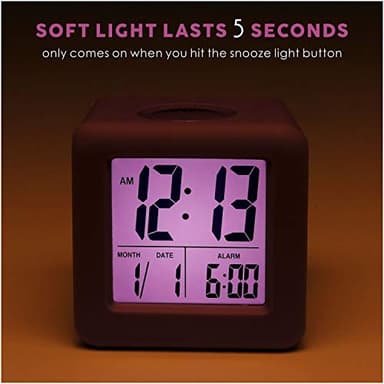 Plumeet Digital Alarm Clock for Kids with Snooze and Nightlight - Easy Setting Silicone Display Time, Date - Loud for Bedroom - Battery Powered (Purple) - Image 3