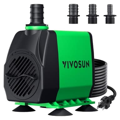 VIVOSUN 800GPH Submersible Pump(3000L/H, 24W), Ultra Quiet Water Fountain Pump with 10ft. High Lift with 6.5ft. Power Cord, 3 Nozzles for Fish Tank, Pond, Aquarium, Statuary, Hydroponics Green - Image 1