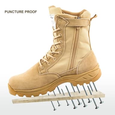 IODSON Men's Military Tactical Work Boots with Side Zipper, Puncture Resistant, Desert Combat, Army Jungle, 8 Inch Lightweight Hiking Boots Beige US 7 - Image 2