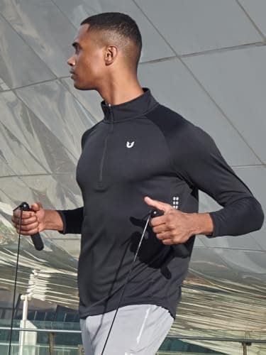 NORTHYARD Men's Running Shirt Long Sleeve Quarter Zip Pullover Moisture Wicking Quick Dry Athletic Workout Shirts Black-M - Image 6