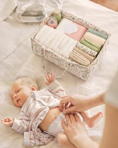 Blissful Diary Floral Diaper Caddy Organizer, Stylish Nursery Storage Basket, Gift for Baby Shower, Baby Registry Must Have, Newborn Essentials, Pastoral Daisy - Image 6