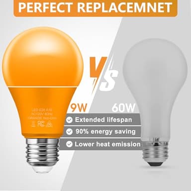 Briignite Orange Light Bulbs [2 Pack], A19 LED Orange Bulb Outdoor Halloween Light Bulb, 9W (60 Watt Equivalent) - E26 Colored Lightbulbs for Porch Light Christmas Party Home Holiday Decor - Image 6