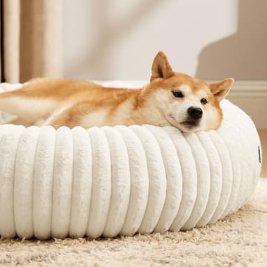 Bedsure Donut Large Dog Bed - Washable Faux Fur with Corduroy Fleece & Anti Slip Bottom, Round Pet Bed with Removable Cover, Cream, 36x36x10 inches - Image 7