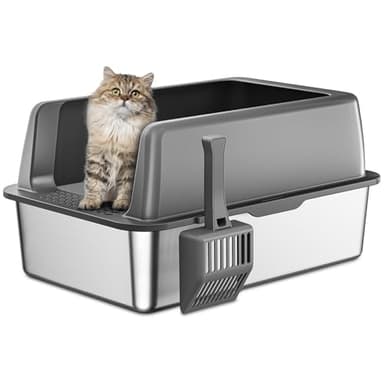 Zarler Stainless Steel Litter Box with Lid, Extra Large Cat Litter Boxes, XL Large Metal Litter Box for Big Cats with High Sided, Grey (Non-Sticky, Easy to Clean, Anti-Urine Leakage) - Image 1