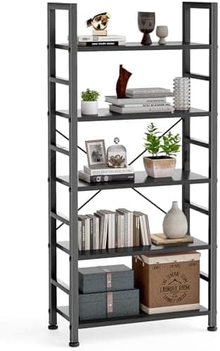 DUMOS 5 Tiers Bookshelf, Classical Book Shelf, Tall Display Shelves in Living Room/Home/Office, Storage Organizer for CDs/Books/Movies, Modern Black - Image 3
