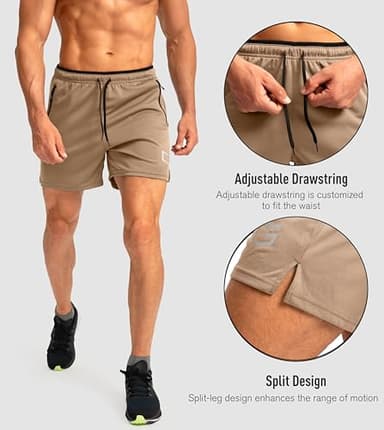 G Gradual Men's Running Shorts with Zipper Pockets Quick Dry Gym Athletic Workout 5" Shorts for Men (Khaki, XX-Large) - Image 4
