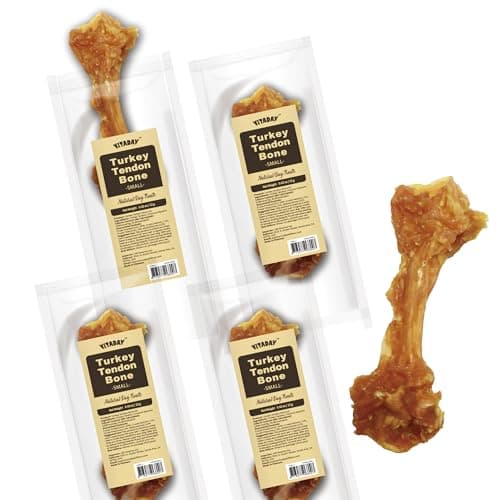 VITADAY Turkey Tendon Bone (S) Pack of 4, 100% Natural, USA-Sourced Turkey Tendon, High-Protein, Low-Fat, Long-Lasting Dog Chew, Rawhide Alternative, Hypoallergenic Puppy & Dog Treats - Image 1