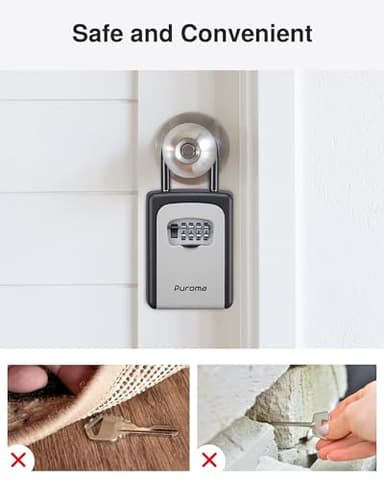 Puroma Lock Box, Large Key Lock Box Resettable Combination Code Lockbox, Portable Wall Mount Lockbox Security Safe Box for Outside Outdoor Home Office Door Handle House Key, Gray (1 Pack) - Image 4
