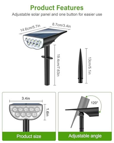 ZOOKKI Solar Spot Lights Outdoor, Solar Lights Outdoor Waterproof IP65, 3 Brightness Modes Dusk to Dawn Landscape Spotlights for Yard Garden Pathway Tree Decoration, Cool White, 4 Pack - Image 4
