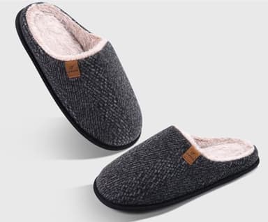 COFACE Mens Black Woolen Cozy Memory Foam scuff Slippers Slip On Warm House Shoes Indoor/Outdoor With Best Arch Support Size 9 - Image 7