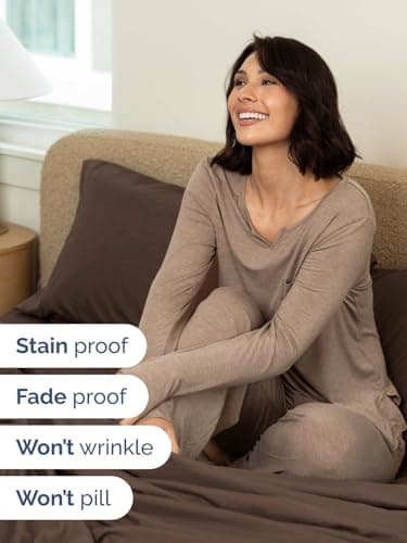 Extra Deep King Sheet Set - 6 Piece Breathable and Cooling Sheets - Hotel Luxury Bed Sheets Set - Easy & Secure Fit - Soft, Wrinkle Free and Comfy Sheets Set - Brown Sheet Set with Extra Deep Pockets - Image 4