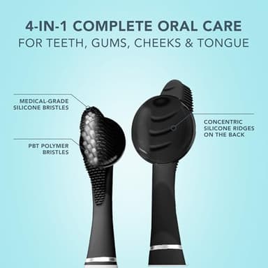 FOREO ISSA 3 Bundle - Ultra-Hygienic 4-in-1 Silicone Sonic Electric Toothbrush + 2 x ISSA Hybrid Wave Brush Head - White Teeth, Clean Gums, Cheeks & Tongue, Soft Toothbrush - Black - Image 6