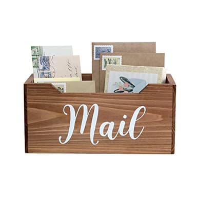 Elegant Designs HG2010-NMW Rustic Farmhouse Wooden Tabletop Decorative Script Word Mail Organizer Box, Letter Holder Office-Accessories-and-décor, Natural Wood/White - Image 5