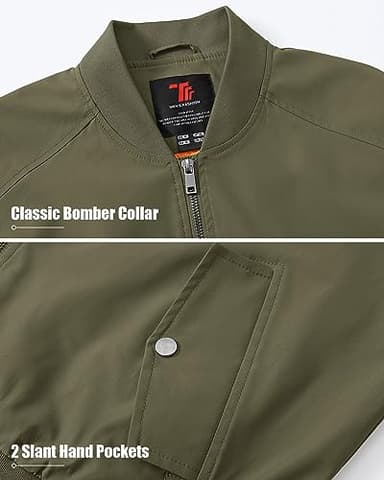 BGOWATU Men's Bomber Jacket Lightweight Windbreaker Jacket for Men Casual Fall Zip Up Coat Army Green 3X - Image 5