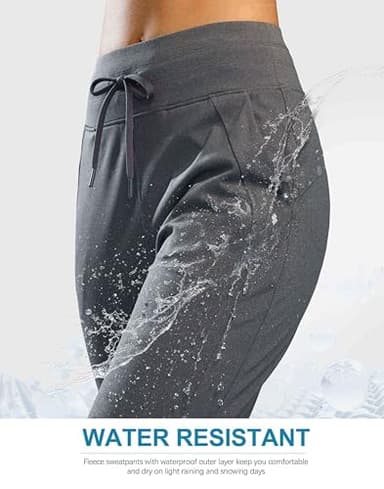 Soothfeel Women's Fleece Lined Joggers Water Resistant High Waisted Sweatpants Winter Warm Thermal Running Hiking Pant Pocket （Charcoal L） - Image 4