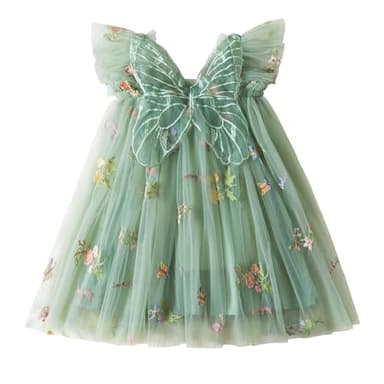 NNJXD Baby Girl Flower Embroidery Tulle Dress Butterfly Toddler Birthday Party Dresses 2109 Green Size(90) 12-24 Months - Image 1