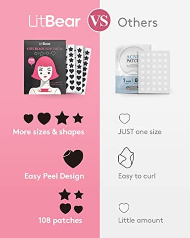 LitBear Acne Patch Pimple Patch, Black Star & Heart Shaped Acne Absorbing Cover Patch, Hydrocolloid Acne Patches For Face Zit Patch Pimple Sticker Acne Dots, Tea Tree Oil + Centella (108 Count) - Image 4