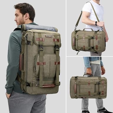 WITZMAN Canvas Backpack Vintage Travel Backpack Large Laptop Bags Convertible Shoulder Rucksack(A519-1 Classic Light Green) - Image 2