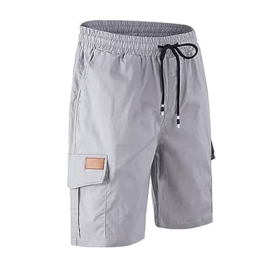 Mens Casual Twill Cargo Shorts Cotton Drawstring Classic Cargo Stretch Short with 6 Pockets Light Grey-M - Image 2