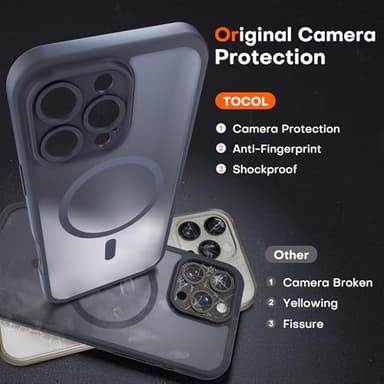 TOCOL for iPhone 16 Pro Max Case, Compatible with Magsafe, Full Camera Protection, Drop Protection, Magnetic Translucent Matte Back Bumper Phone Case for 16 Pro Max 6.9-Inch (Black) - Image 4