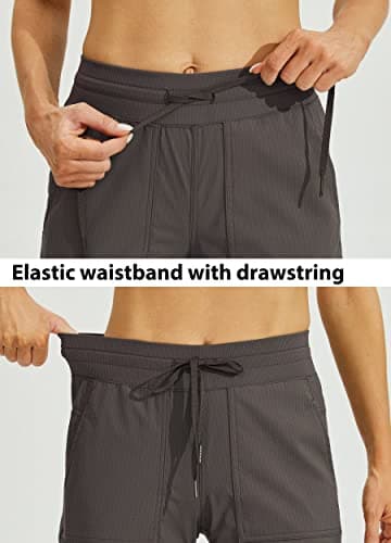 Willit Women's Quick-Dry Capris Travel Pants Lightweight Striped Woven Hiking Workout Casual Pants with Pockets Shale XL - Image 4