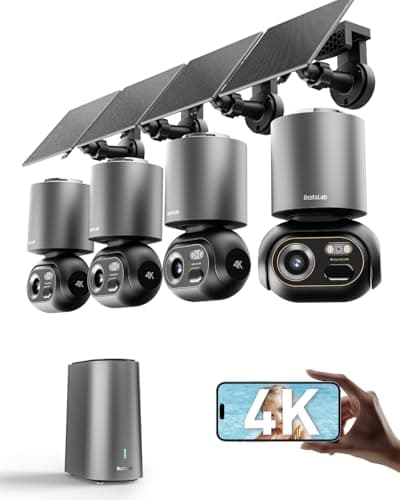 BOTSLAB Security Cameras Wireless Outdoor, 4 Cam-Kit with HomeBase, 4K Color Night Vision, Solar Security Camera System with 360° Pan&Tilt, No Monthly Fee, 32GB Local Storage Up to 16TB,AI Recognition - Image 1