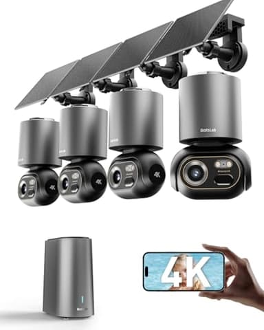 BOTSLAB Security Cameras Wireless Outdoor, 4 Cam-Kit with HomeBase, 4K Color Night Vision, Solar Security Camera System with 360° Pan&Tilt, No Monthly Fee, 32GB Local Storage Up to 16TB,AI Recognition - Image 1