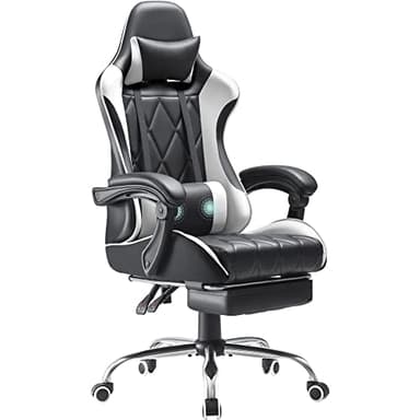 Homall Gaming Chair, Computer Chair with Footrest and Massage Lumbar Support, Ergonomic High Back Video Game Chair with Swivel Seat and Headrest (White) - Image 1