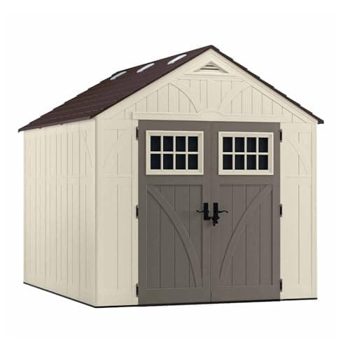 Suncast 8’x10’ Tremont Resin Shed, Vanilla & Slate – Backyard Storage Unit with Skylights, Corner Shelves, Reinforced Floor & Double Doors – Store Lawn Mower, Garden Equipment & Outdoor Tools - Image 1