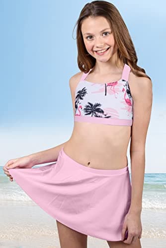 Cutemile Girls Swimsuits Size 5 Pink Flamingo Bathing Suit Size 6 Tankini Set with Skirt 2Ps Swimwear for Pool Party - Image 3