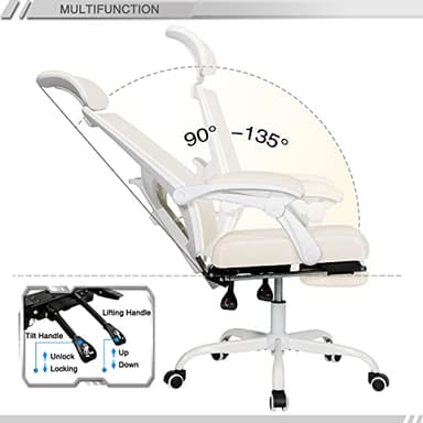 Qulomvs Mesh Ergonomic Office Chair with Footrest Home Office Desk Chair with Headrest and Backrest 90-135 Adjustable Computer Executive Desk Chair with Wheels 360 Swivel Task Chair - Image 3
