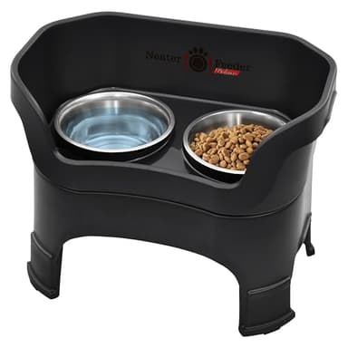 Neater Feeder Deluxe Mess Proof Dog Bowls Elevated for Large Dogs – Made in USA – No Spill Raised Dog Food Bowl Stand w/Leg Extensions – Stainless Steel Dog Food and Water Bowl Set – Black - Image 1