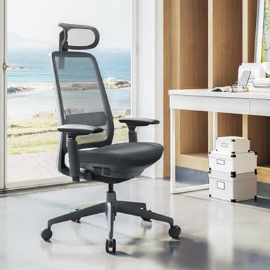 COLAMY Ergonomic Office Chair, High Back Computer Executive Desk Chair with Lumbar Support, Adjustable Headrest and 4D Arms, Slide Seat-BlackGrey - Image 2