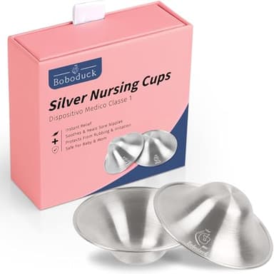 Boboduck The Original Silver Nursing Cups - Nipple Shields for Nursing Newborn, Newborn Breastfeeding Must Haves for Soothe and Protect Your Nursing Nipples - Trilaminate 999 Silver (X-L Size) - Image 1
