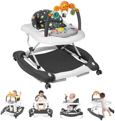 Baby Walker, 5 in 1 Baby Walkers for Boys Girls 6-12 Months, Foldable Walkers for Babies with Bouncer & Feeding Tray, Music, Adjustable Heights, Activity Walker for Infant - Image 3