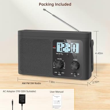 DreamSky AM FM Radio Portable - Shortwave Radio Battery Powered or Plug in Wall for Home Outdoor, Strong Reception, Large Dial Easy to Use, Digital Time Display, Transistor Antenna, Seniors Small Gfit - Image 6