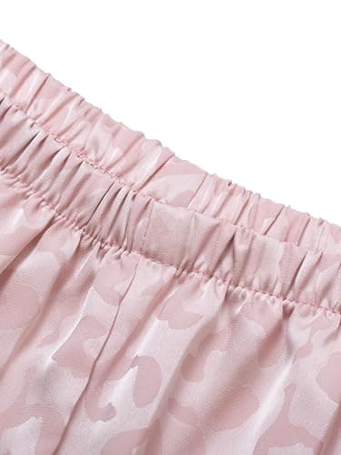 Netcken Women's Satin Silk Pajama Set - Short Sleeve Button-Down Sleepwear & Loungewear, Soft Luxury PJs, L Size Pink - Image 6