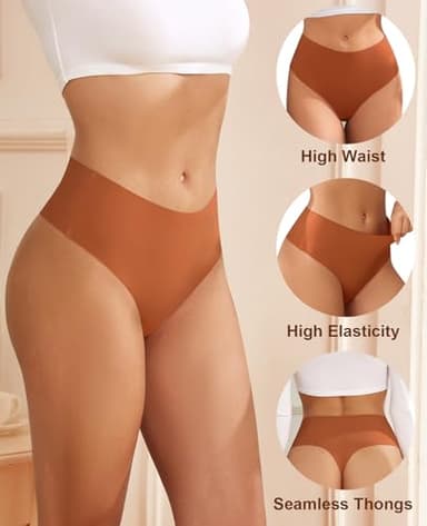 oshkang Thongs for Womens High Waisted Seamless for Women Underwear Sexy Breathable Panties 6 Pack - Image 3