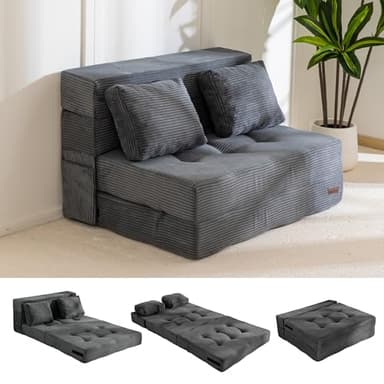 MAXYOYO Convertible Sofa Bed, Fold Out Loveseat Sleeper Sofa with Pillow, 4 in 1 Tufted Folding Couch Bed Foam Floor Couch, Lazy Chair for Living Room Bedroom Guest Room, Dark Grey - Image 1