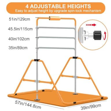 ZUETK Expandable Gymnastics Bar with Mat for Kids, Adjustable Height Junior Training Kip Bar, Folding Gymnastic Horizontal Bars Monkey Bar, Home Gym Equipment for Kid Gymnasts, Child, Girl, Boy - Image 4
