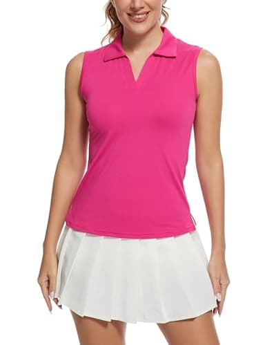 MathCat Women's Sleeveless Golf Shirts UPF 50+ Quickly Dry Tennis Polo Lightweight Sports Athletic Tank Tops Rose Red - Image 1