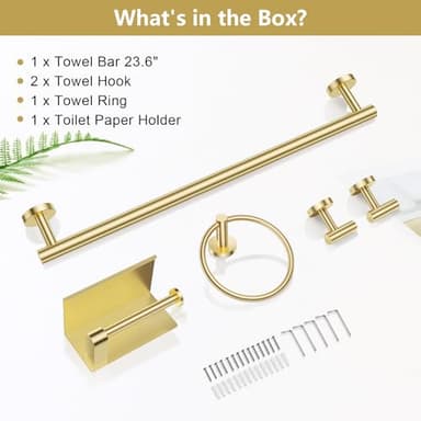 TQKAG 5 Piece Bathroom Towel Bar Holder Sets Brushed Gold Bathroom Hardware Set Stainless Steel Toilet Paper Holder with Shelf Bathroom Accessories Kit Wall Mounted - Image 8