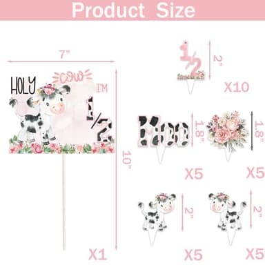 31 Pcs Holy Cow I'm 1/2 Birthday Cupcake Topper Pink Moo Moo Half Way To 1st Cake Cupcake Topper for Farm Animals Cow Theme Baby Shower Girls Half Birthday Party Cake Decorations Supplies - Image 3