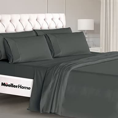 Mueller UltraTemp 6 PC Queen Sheet Set - Ultra-Soft Luxury Series, Cooling & Breathable Hotel Luxury Bed Sheets, Deep Pocket Wrinkle-Free Oeko-TEX, Dark Gray - Image 1