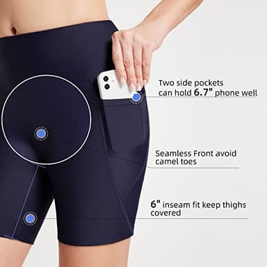 baleaf Swim Shorts Women Bathing Suit Bottoms 6" Modest Swimsuits Tankini Tummy Control Board Shorts Swimwear High Waisted Biker Shorts Boyshorts Navy Blue 3XL - Image 5