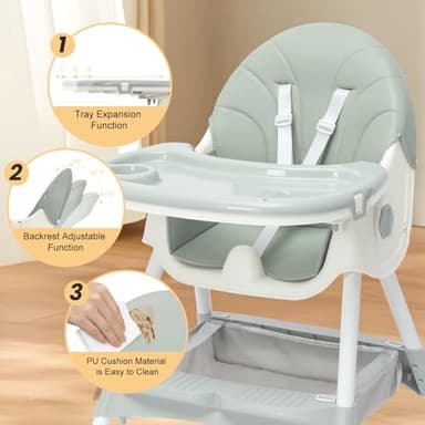 3-in1 Highchair, High Chairs for Babies and Toddlers,Convertible High Chair, Light Weight Portable High Chair, Adjustable Height and Movable Double Tray - Image 9