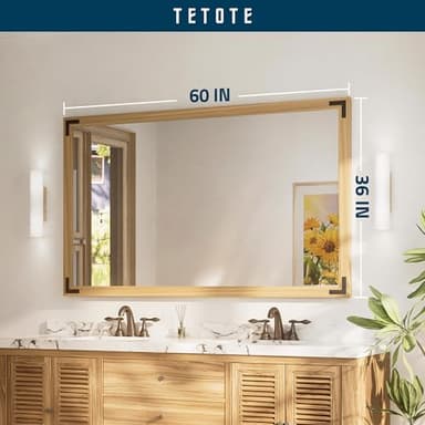 TETOTE 60 x 36 Natural Wood Mirror for Bathroom Wall/Bedroom/Living Room/Entryway Farmhouse Rustic Bathroom Vanity Mirror for Wall Waterproof (Horizontal/Vertical Mounted) - Image 8
