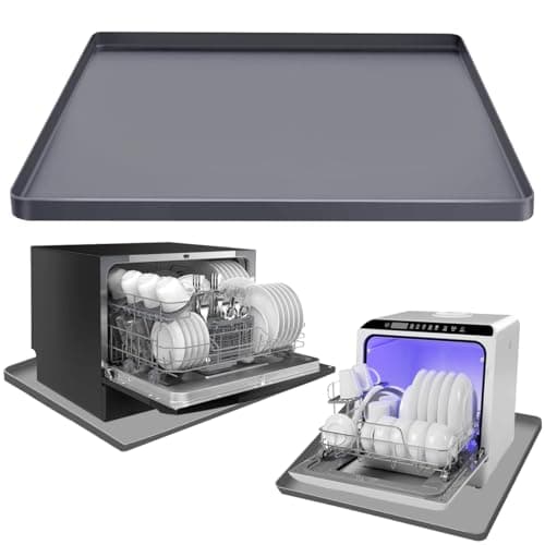 Dishwasher Drain Pan Mat, Portable Dishwasher Silicone Mat with Raised Edge, Small Dishwashers Drip Pan Dishwashers Tray for Leaks, Non-Slip Waterproof Protector Pad, 23.6''x19.7'' - Image 1