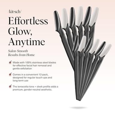 Kitsch Dermaplane Razor for Women Face – Face Razors for Women & Men, Eyebrow Trimmer & Face Shaver – Exfoliating Facial Razor & Skin Care Tool for Smoother Skin - Black, 12 pcs - Image 2